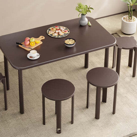 Chinese Rubberwood Round Stackable Low Stool — Flat Leg / Walnut Color