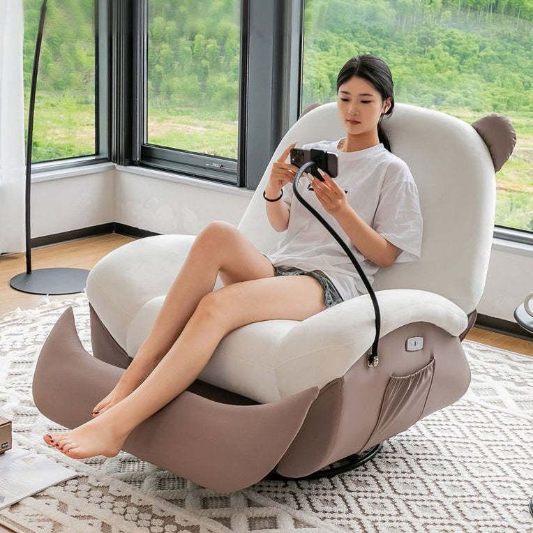 Nordic Bear Leather Dutch Fleece Rocking Chair — Motorized + USB / Leather - White