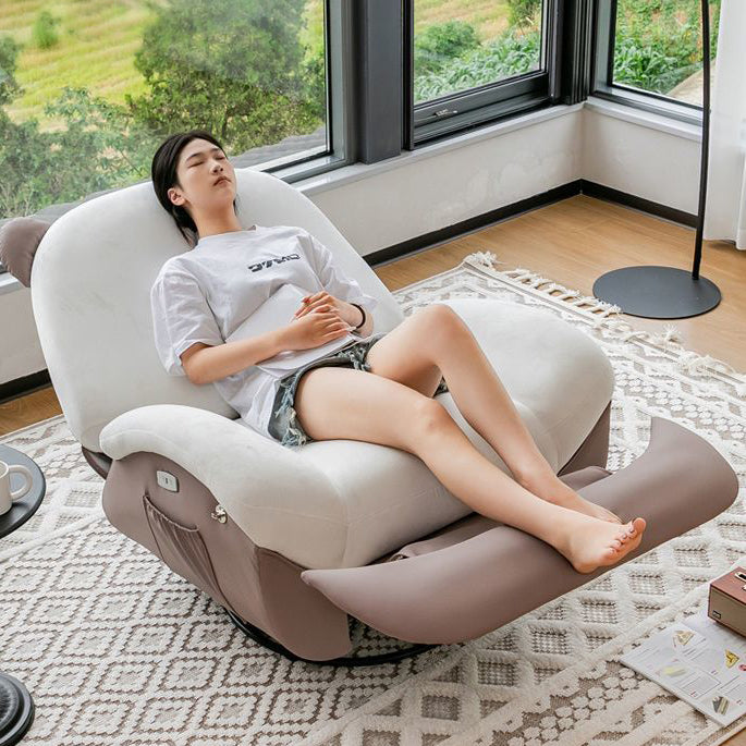 Nordic Bear Leather Dutch Fleece Rocking Chair — Motorized + USB / Leather - Gray