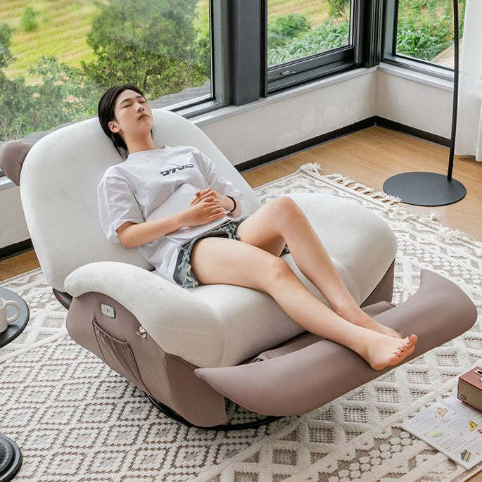 Nordic Bear Leather Dutch Fleece Rocking Chair — Motorized + USB / Leather - Gray
