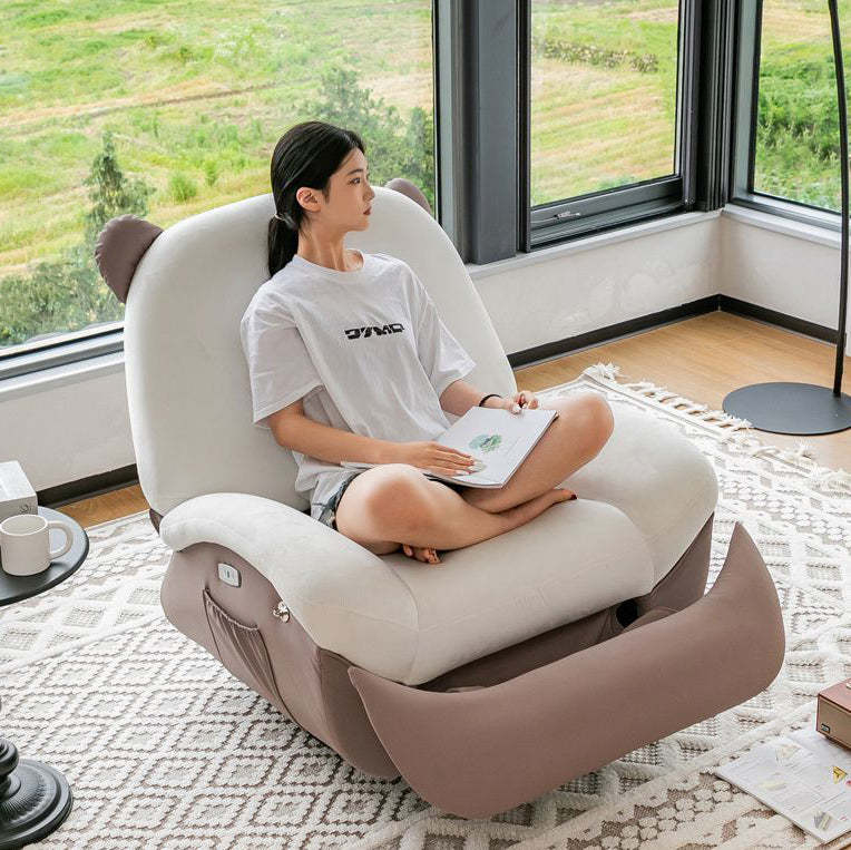 Nordic Bear Leather Dutch Fleece Rocking Chair — Motorized + USB / Leather - Black
