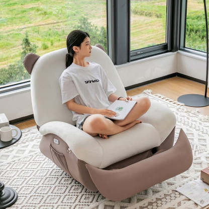 Nordic Bear Leather Dutch Fleece Rocking Chair — Motorized + USB / Leather - Black