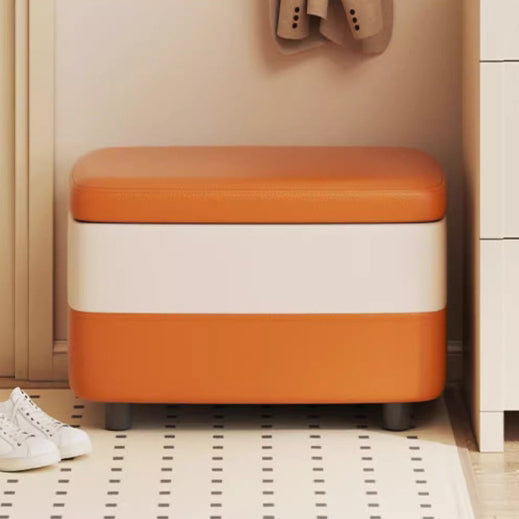 Modern Leather Wood Stackable Storage Footstool — White + Gray