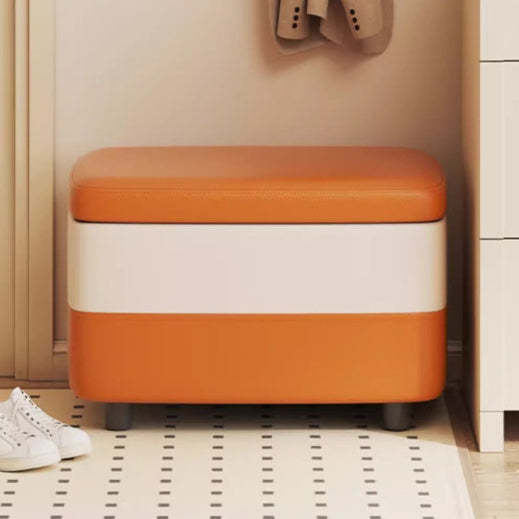Modern Leather Wood Stackable Storage Footstool — White + Gray