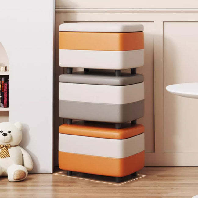 Modern Leather Wood Stackable Storage Footstool — Green + White