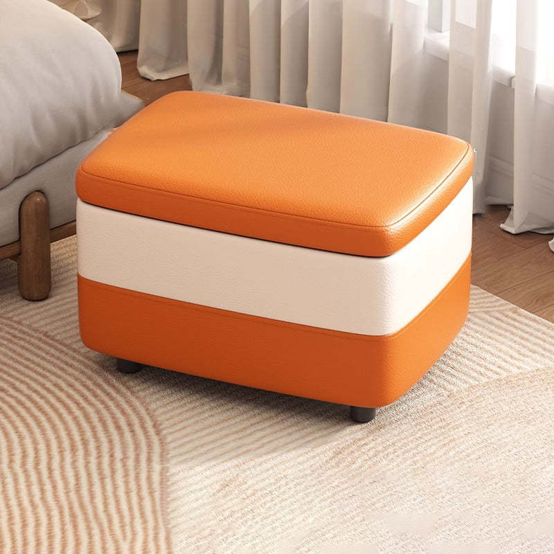 Modern Leather Wood Stackable Storage Footstool