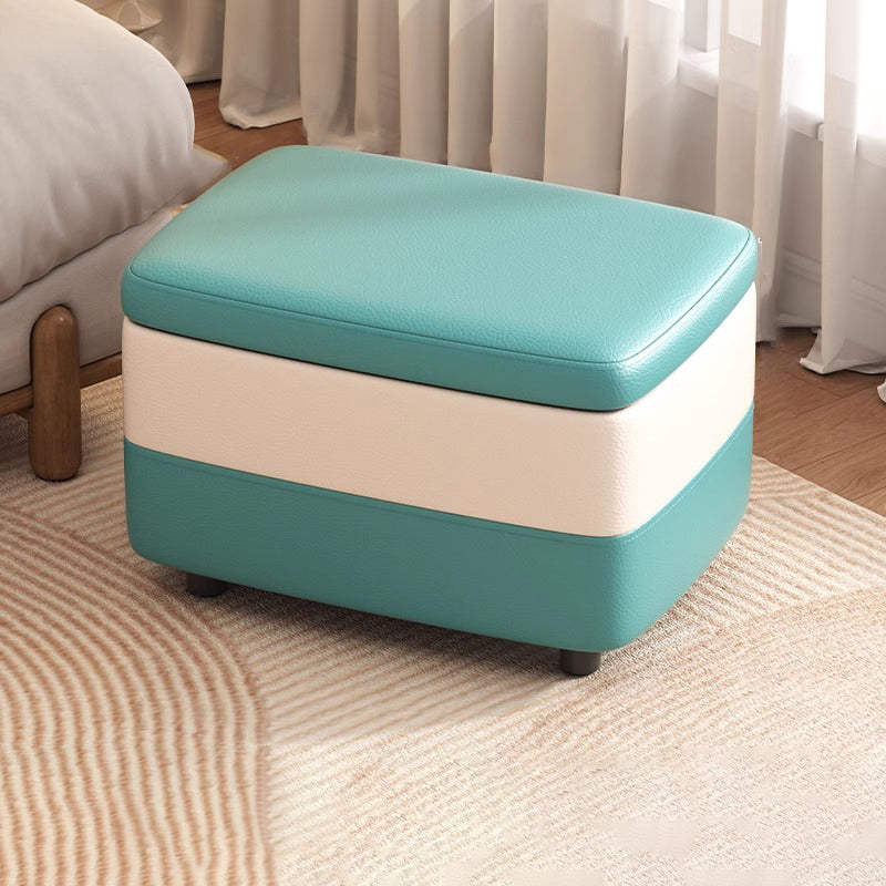 Modern Leather Wood Stackable Storage Footstool