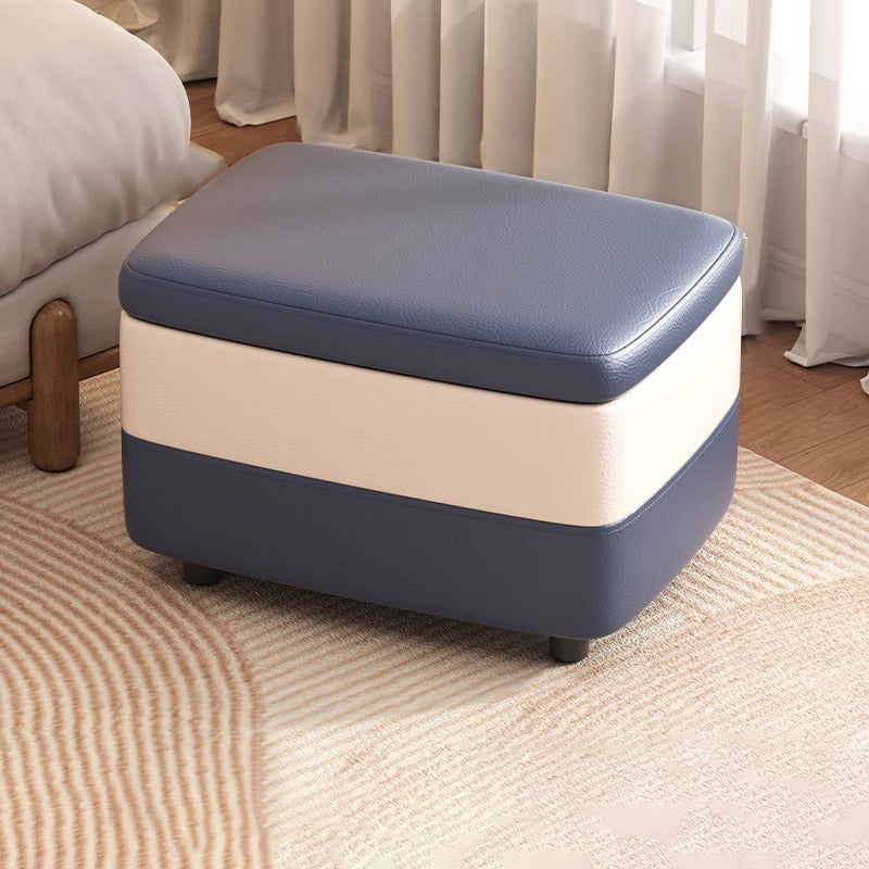 Modern Leather Wood Stackable Storage Footstool
