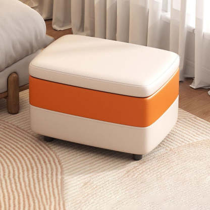 Modern Leather Wood Stackable Storage Footstool