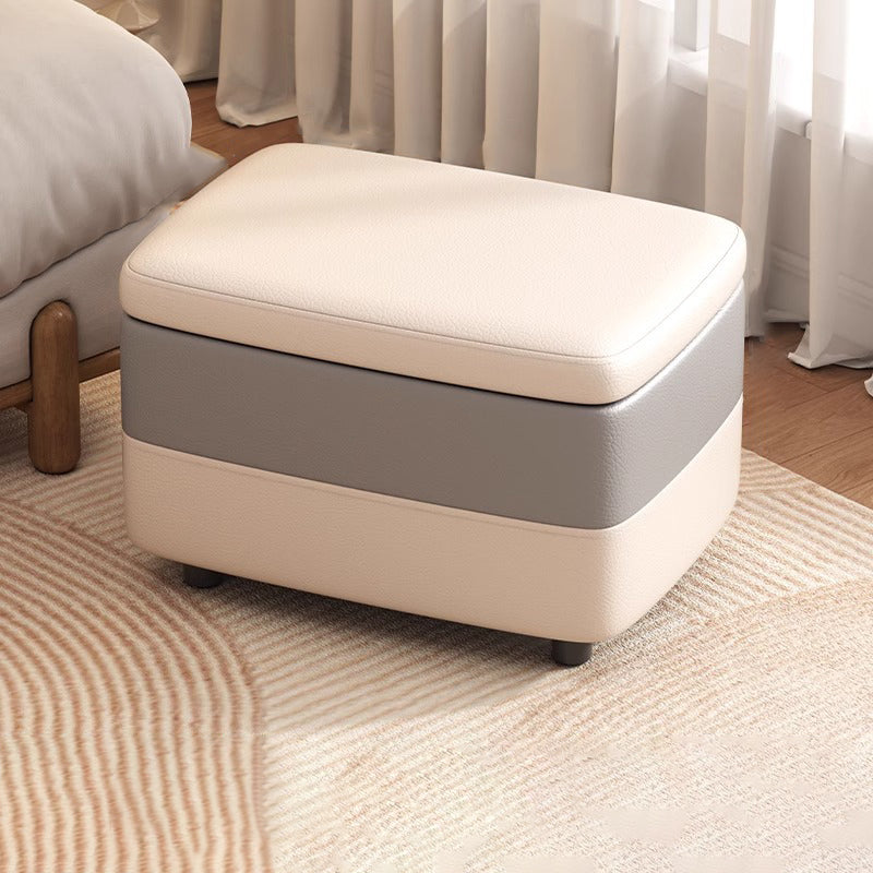 Modern Leather Wood Stackable Storage Footstool