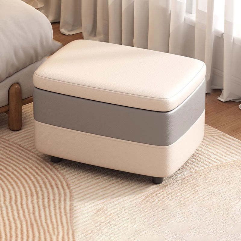 Modern Leather Wood Stackable Storage Footstool