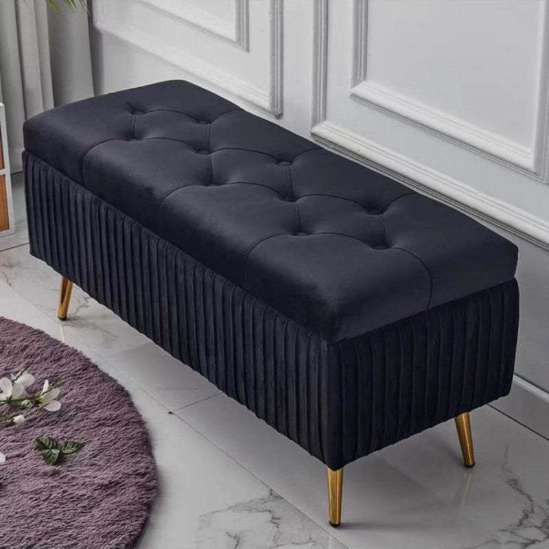 Modern Flannel Wood Striped Storage Bench — Light Gray