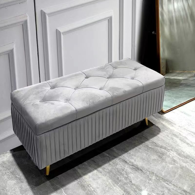 Modern Flannel Wood Striped Storage Bench — Light Brown