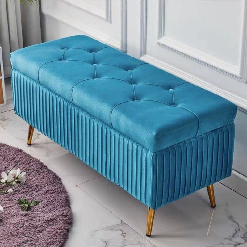 Modern Flannel Wood Striped Storage Bench — Pink