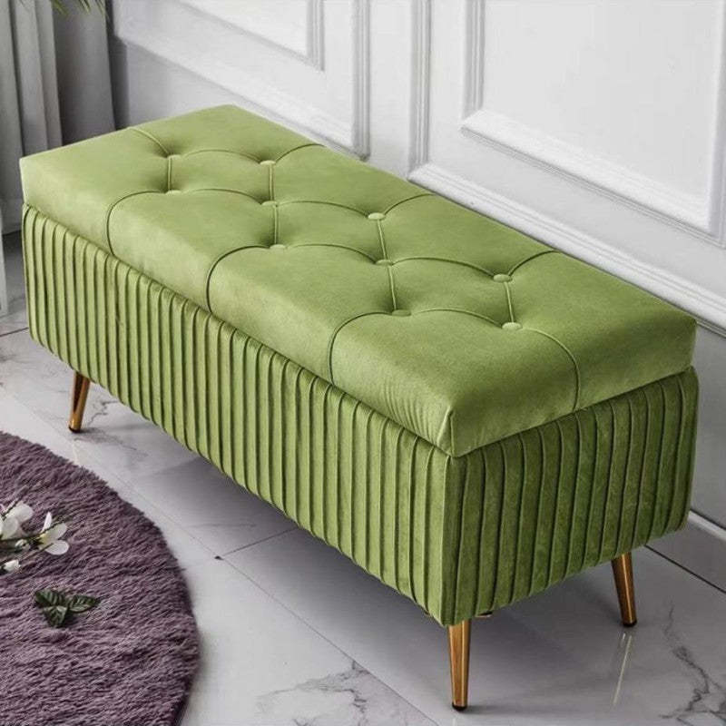 Modern Flannel Wood Striped Storage Bench — Black