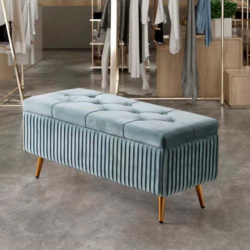 Modern Flannel Wood Striped Storage Bench — Light Gray