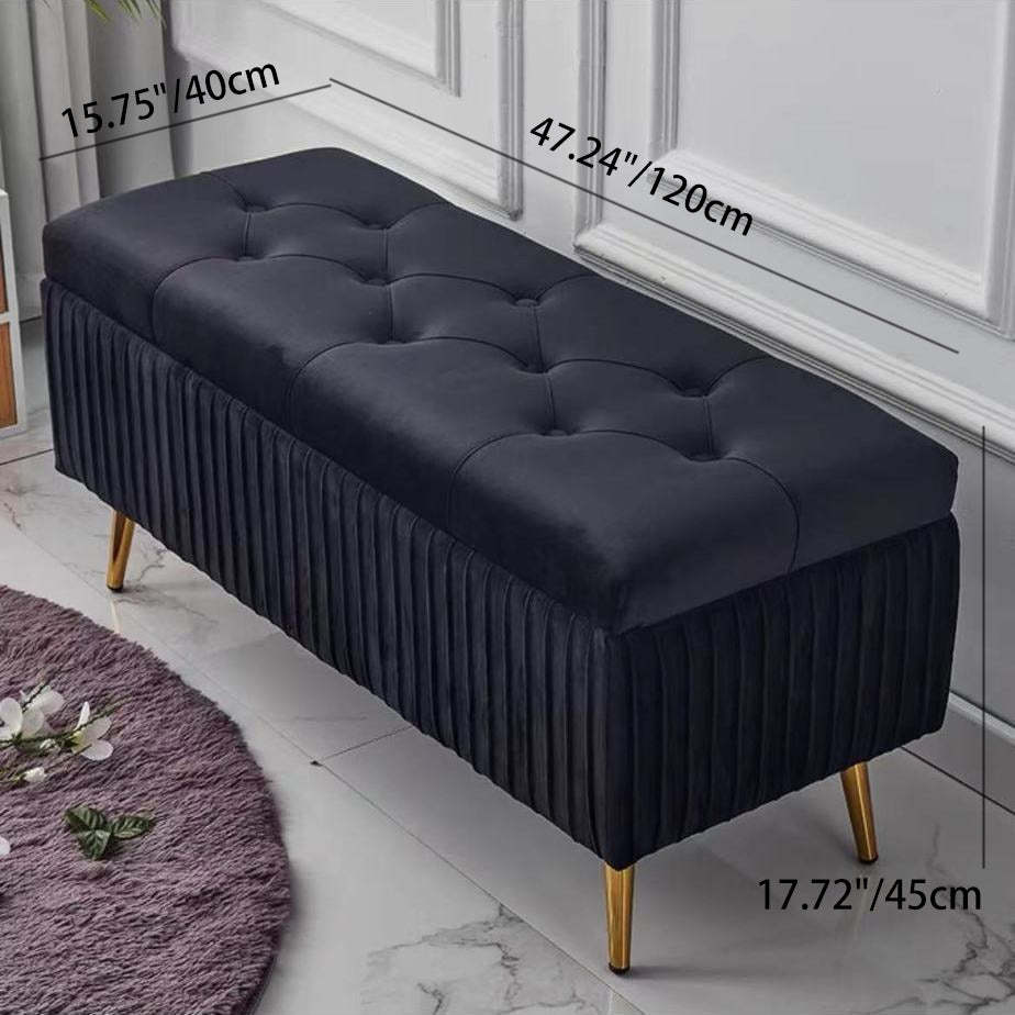 Modern Flannel Wood Striped Storage Bench — Bean Sand Color