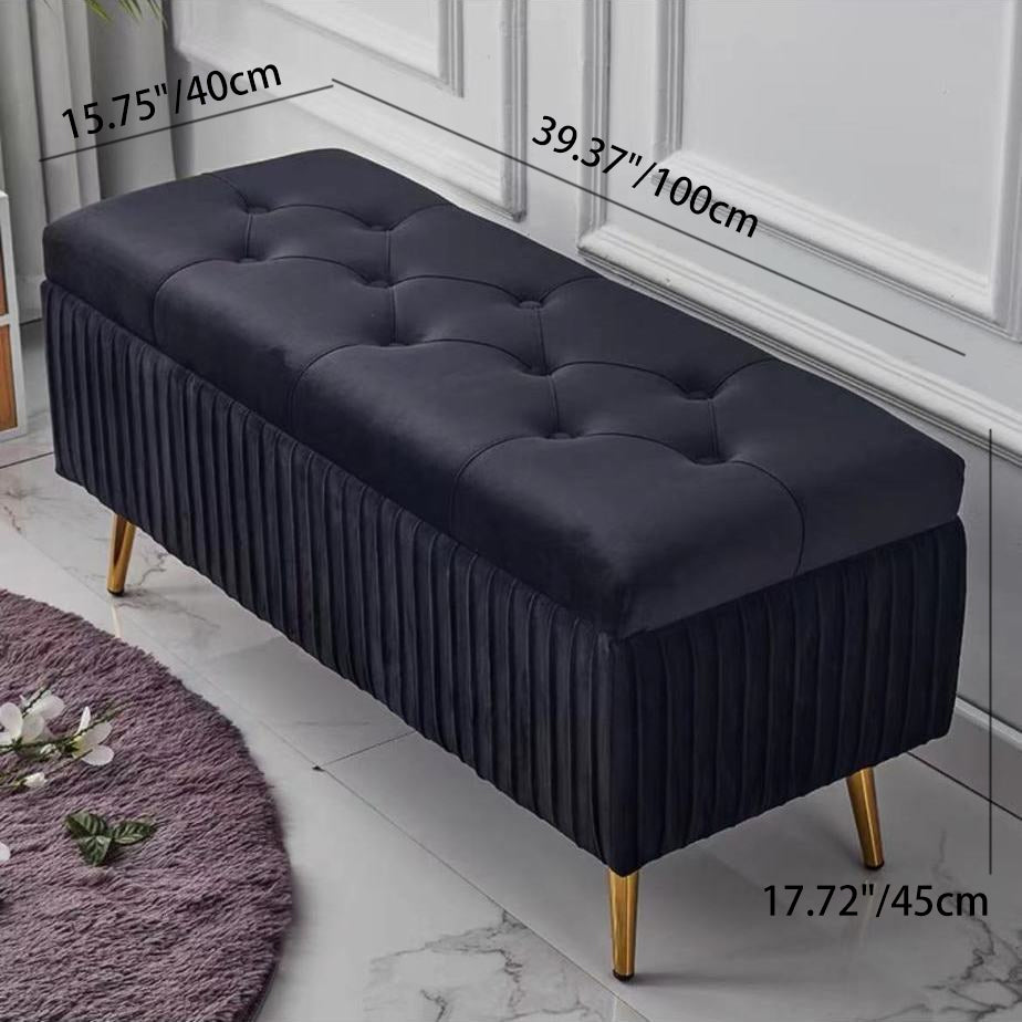 Modern Flannel Wood Striped Storage Bench — Wine Red