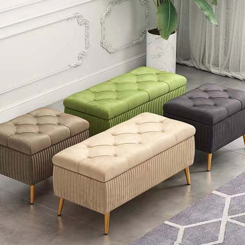 Modern Flannel Wood Striped Storage Bench — Black