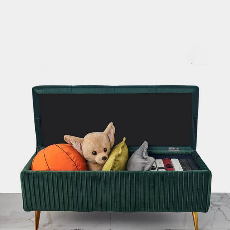 Modern Flannel Wood Striped Storage Bench — Light Gray
