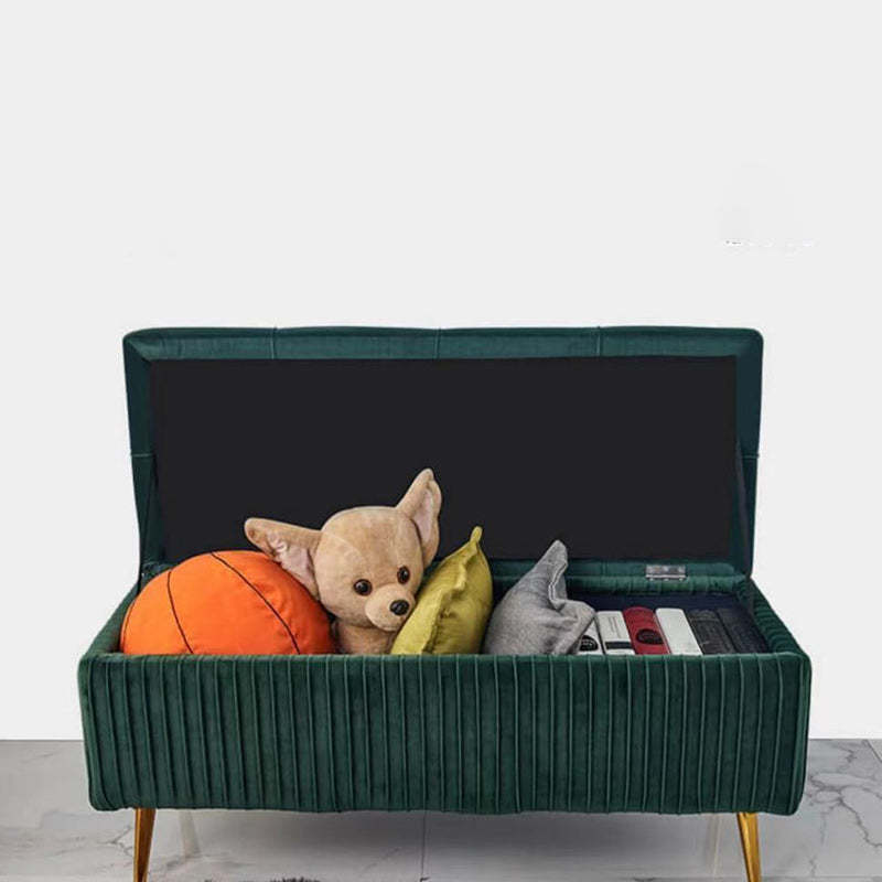 Modern Flannel Wood Striped Storage Bench — Light Gray
