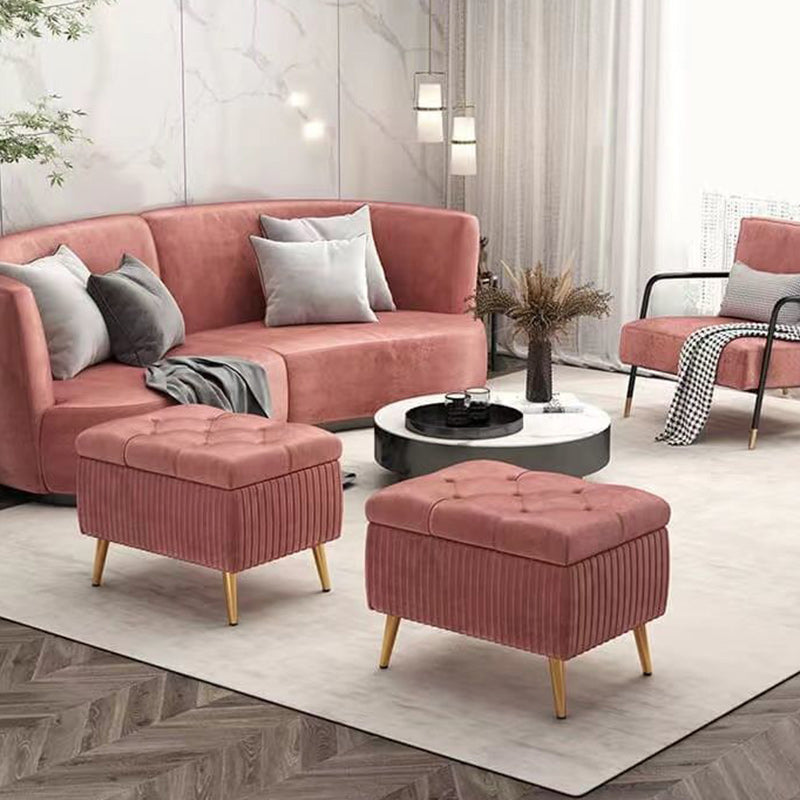 Modern Flannel Wood Striped Storage Bench — Beige