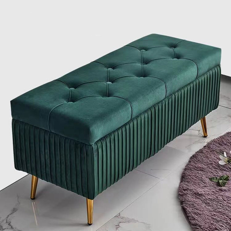 Modern Flannel Wood Striped Storage Bench — Dark Brown