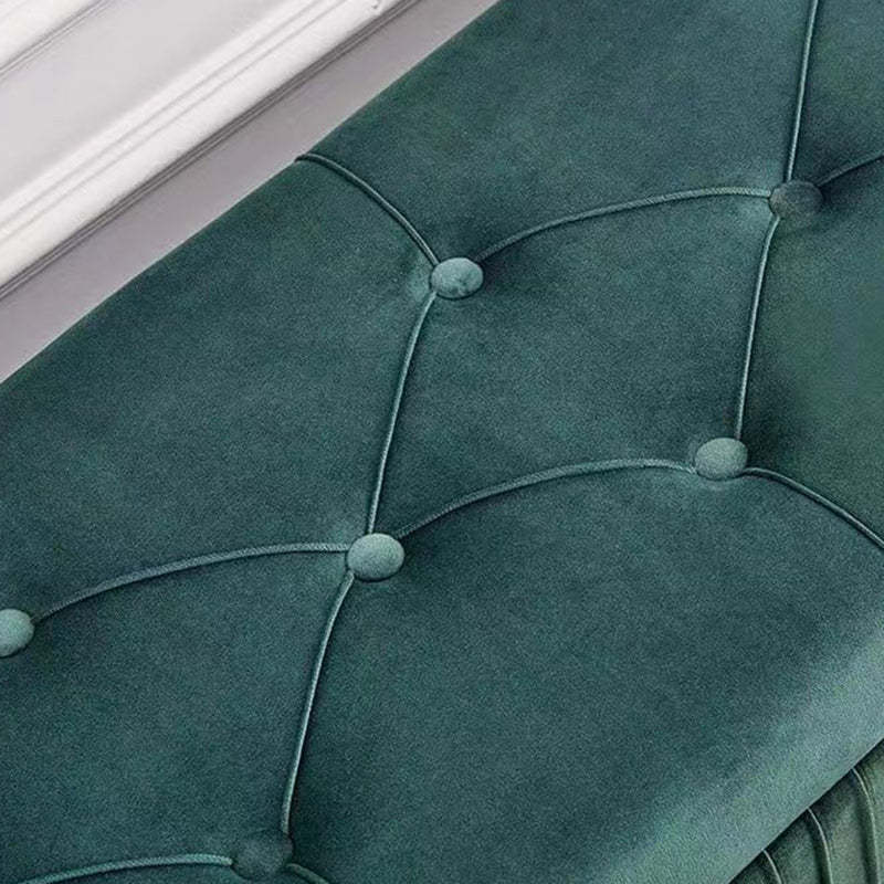 Modern Flannel Wood Striped Storage Bench — Dark Green