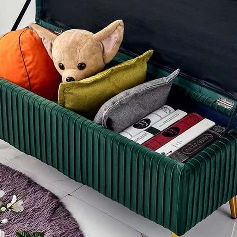 Modern Flannel Wood Striped Storage Bench — Pea Green