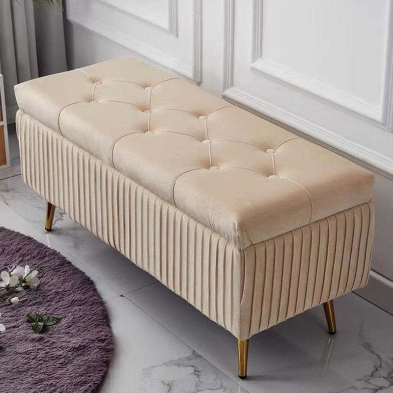 Modern Flannel Wood Striped Storage Bench — Dark Gray