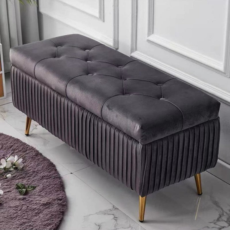 Modern Flannel Wood Striped Storage Bench — Dark Brown