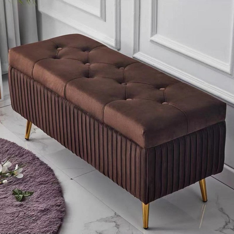 Modern Flannel Wood Striped Storage Bench — Bean Sand Color