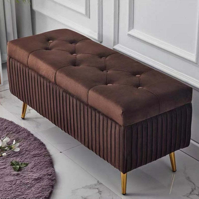 Modern Flannel Wood Striped Storage Bench — Bean Sand Color