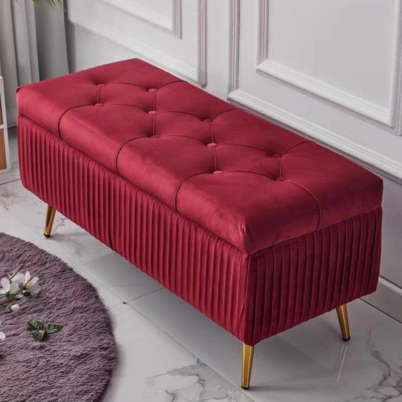 Modern Flannel Wood Striped Storage Bench — Purple