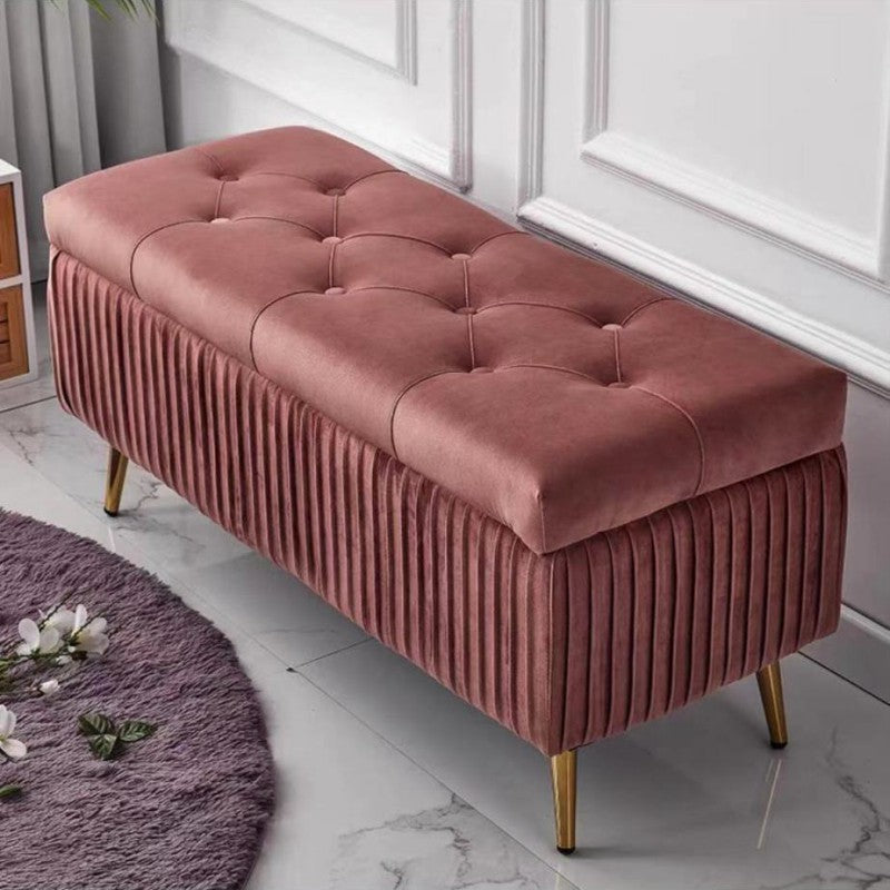 Modern Flannel Wood Striped Storage Bench — Peacock Blue