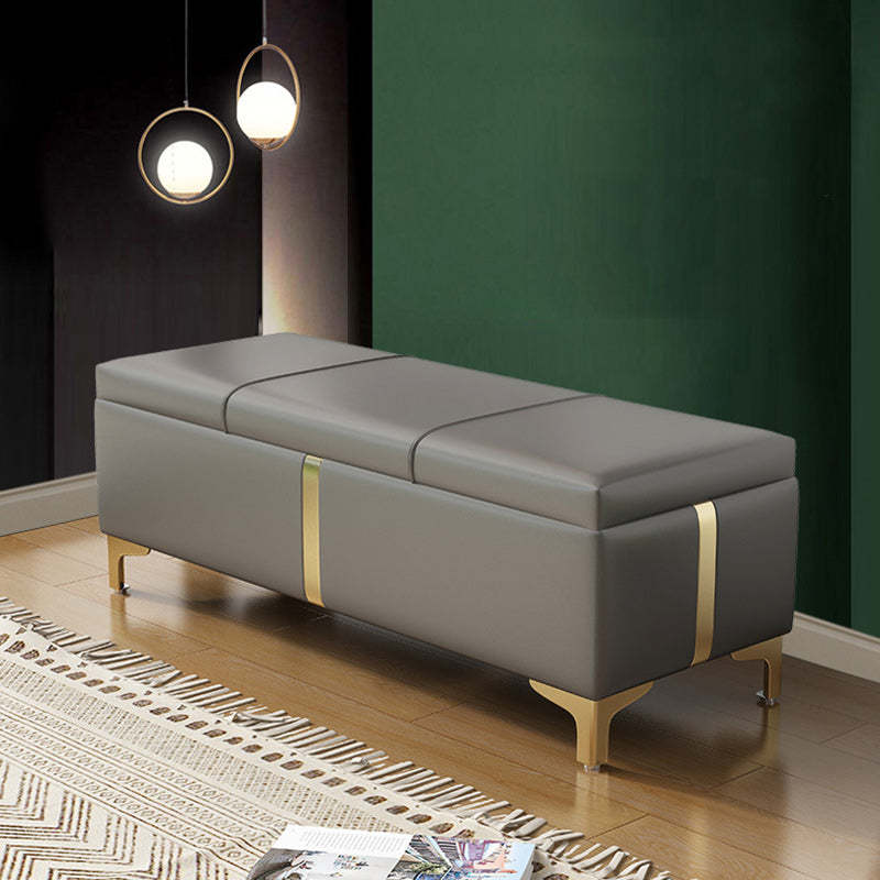 Scandinavian Leather Wood Titanium Backless Storage Bench — Orange