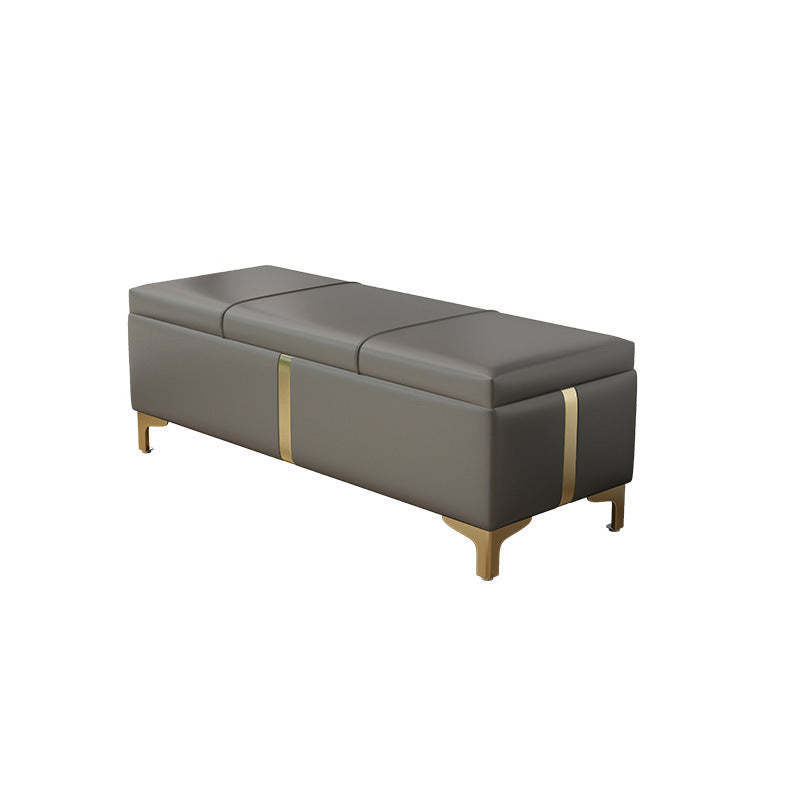 Scandinavian Leather Wood Titanium Backless Storage Bench — Dark Brown