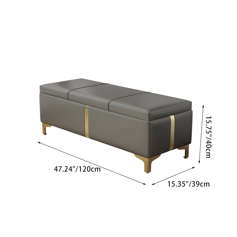 Scandinavian Leather Wood Titanium Backless Storage Bench — Light Gray