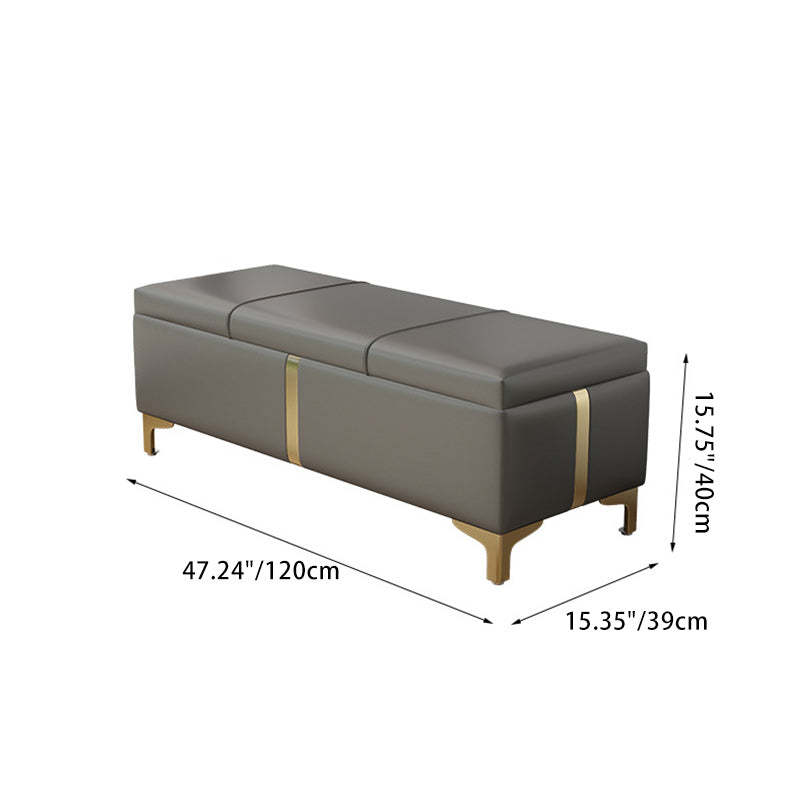 Scandinavian Leather Wood Titanium Backless Storage Bench — Light Gray