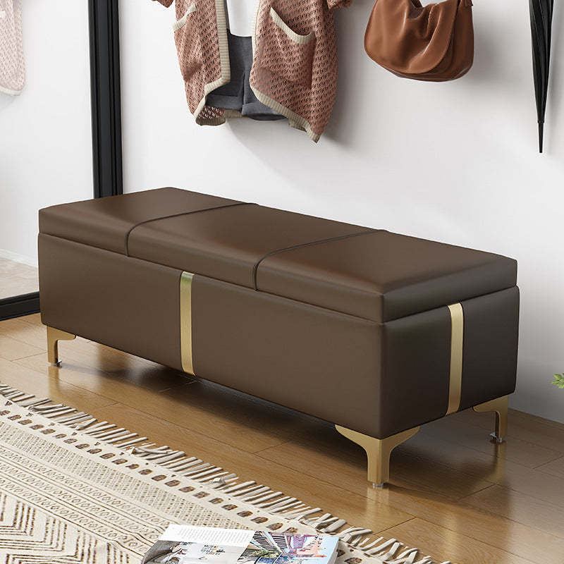 Scandinavian Leather Wood Titanium Backless Storage Bench — Dark Gray