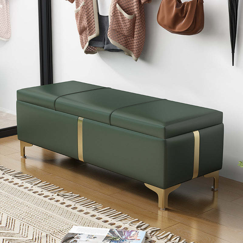 Scandinavian Leather Wood Titanium Backless Storage Bench — Dark Blue