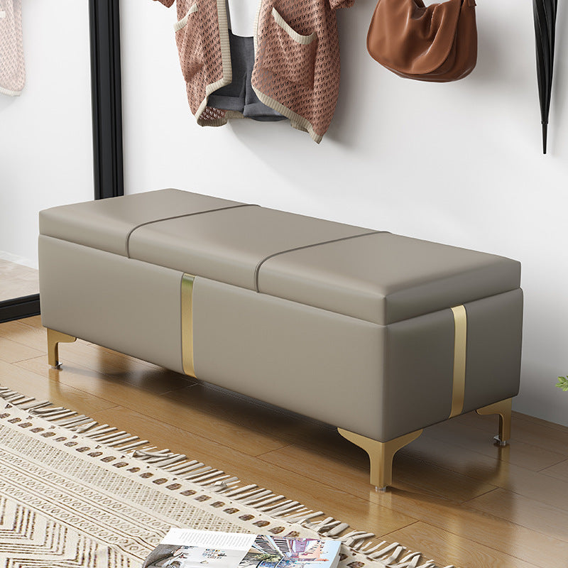 Scandinavian Leather Wood Titanium Backless Storage Bench
