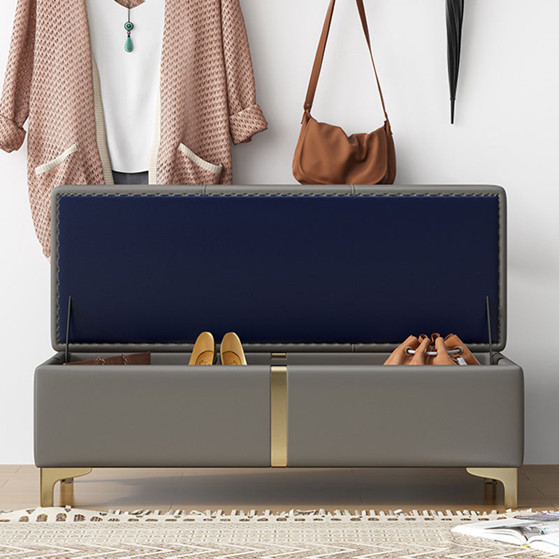 Scandinavian Leather Wood Titanium Backless Storage Bench — Dark Green