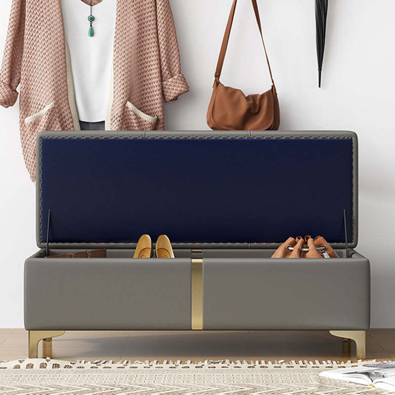 Scandinavian Leather Wood Titanium Backless Storage Bench — Dark Green