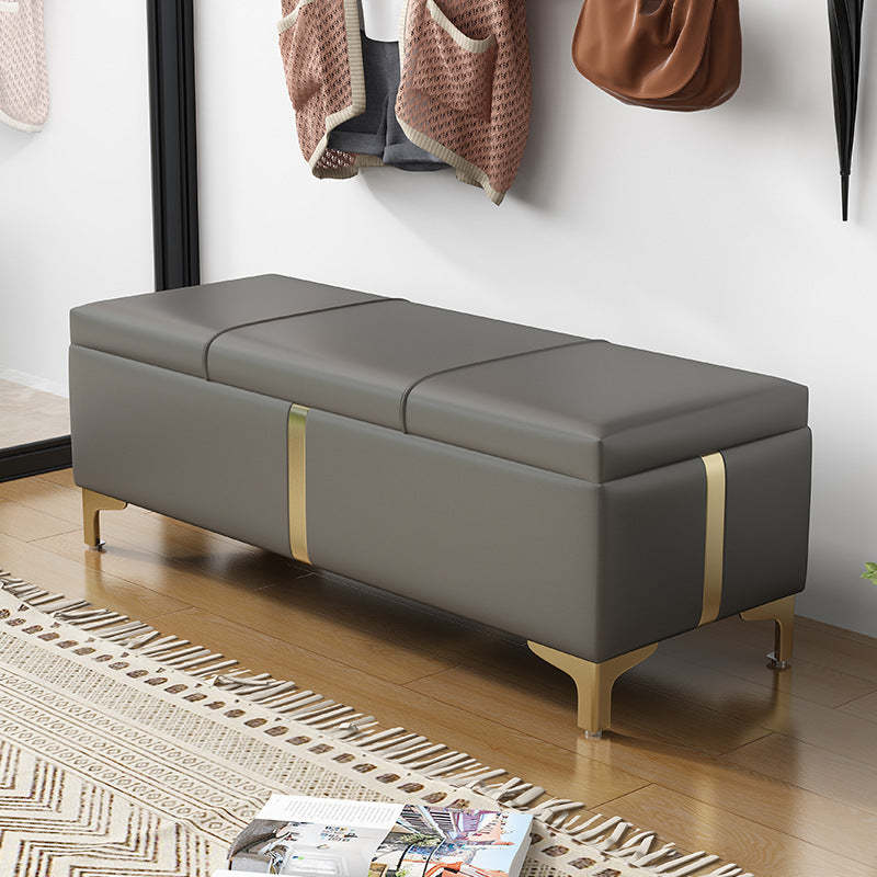 Scandinavian Leather Wood Titanium Backless Storage Bench — Orange