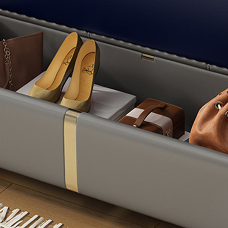 Scandinavian Leather Wood Titanium Backless Storage Bench — Dark Gray