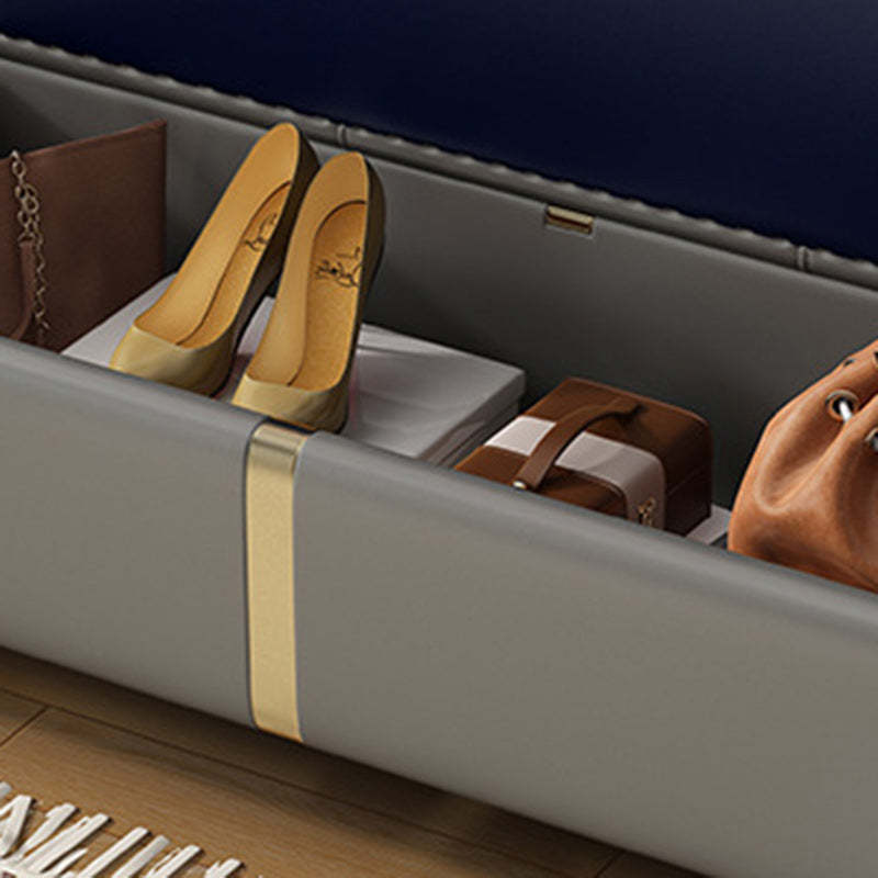 Scandinavian Leather Wood Titanium Backless Storage Bench — Dark Gray