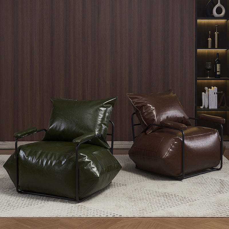 Retro Leather Steel EPP Accent Chair — Dark Blue