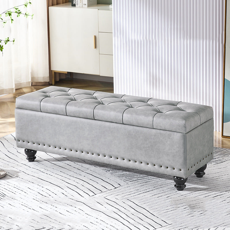 Scandinavian Fabric Wood Storage Bench — Dark Gray