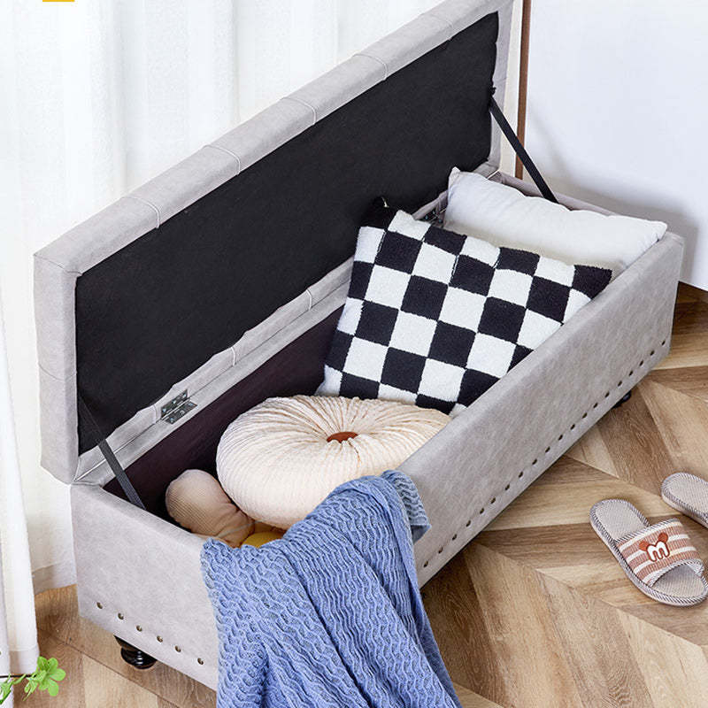 Scandinavian Fabric Wood Storage Bench — Light Blue